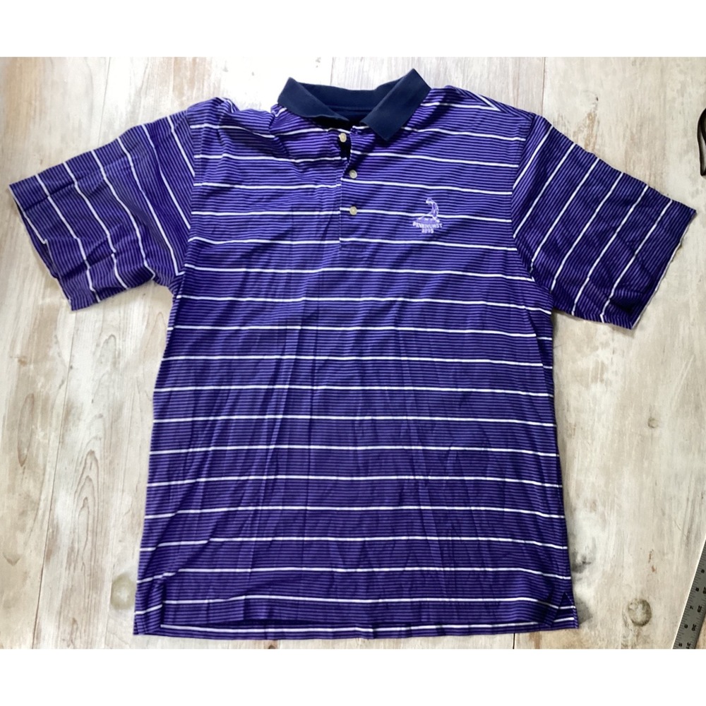Oxford Golf Mens Purple Striped Pinehurst 1895 Mercerized Cotton Polo Shirt L